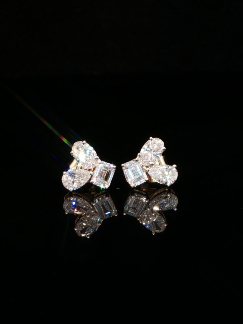 1.31 CTW Emerald, Oval & Pear Lab-Grown Diamond Cluster Stud Earrings - 14K Yell